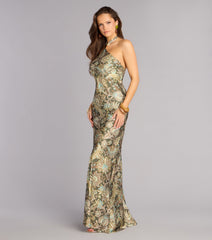 Cecily Paisley Satin Formal Dress