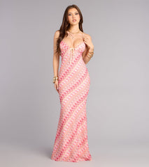 Sunset Swirl Lace-Up Maxi Dress