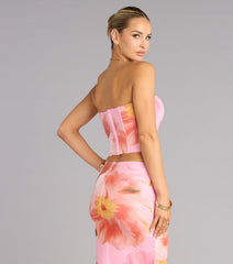 Bloom Babe Abstract Floral Mesh Corset Top