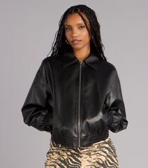 Off Duty Cool Faux Leather Zip Up Bomber