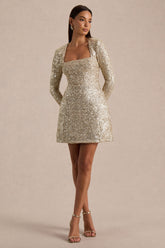 Invite | Gold Sequin Square-Neck Mini Dress