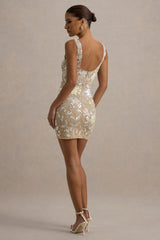 Moonshine | Floral Sequin Hand-Embellished Square-Neck Mini Dress