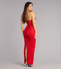 Mackinley Rhinestone Lace-Up Column Formal Dress