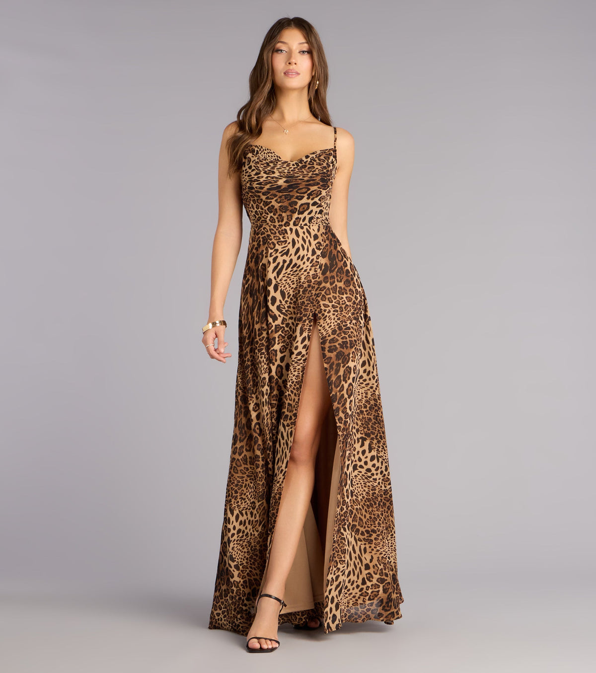 Massie Leopard Chiffon A-Line Formal Dress