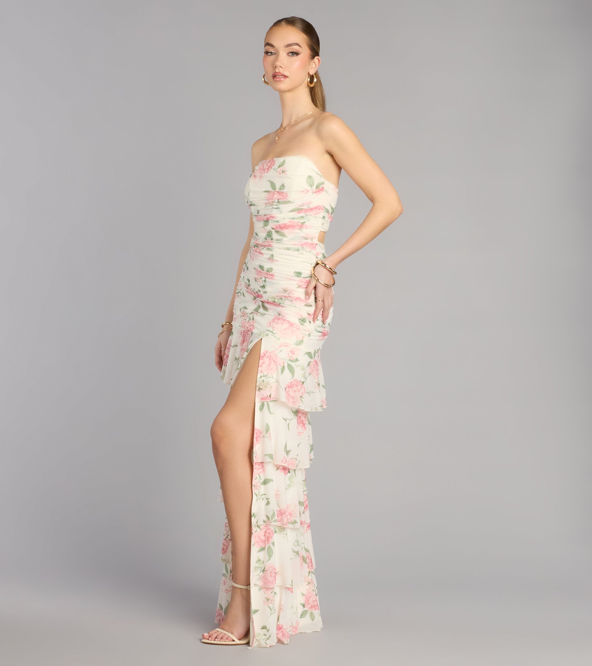 Hadley Floral A-Line Slit Formal Dress