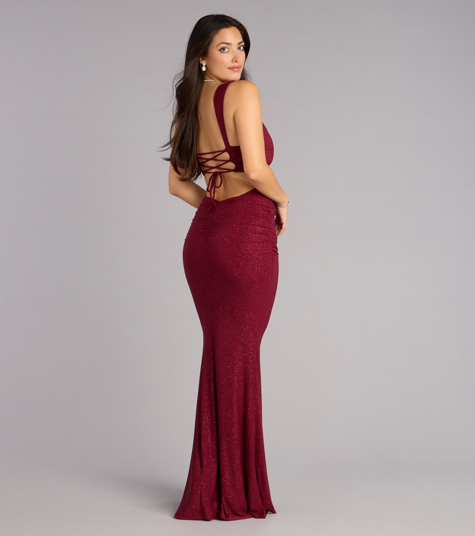 Aileen Glitter Knit Lace-Up Mermaid Dress