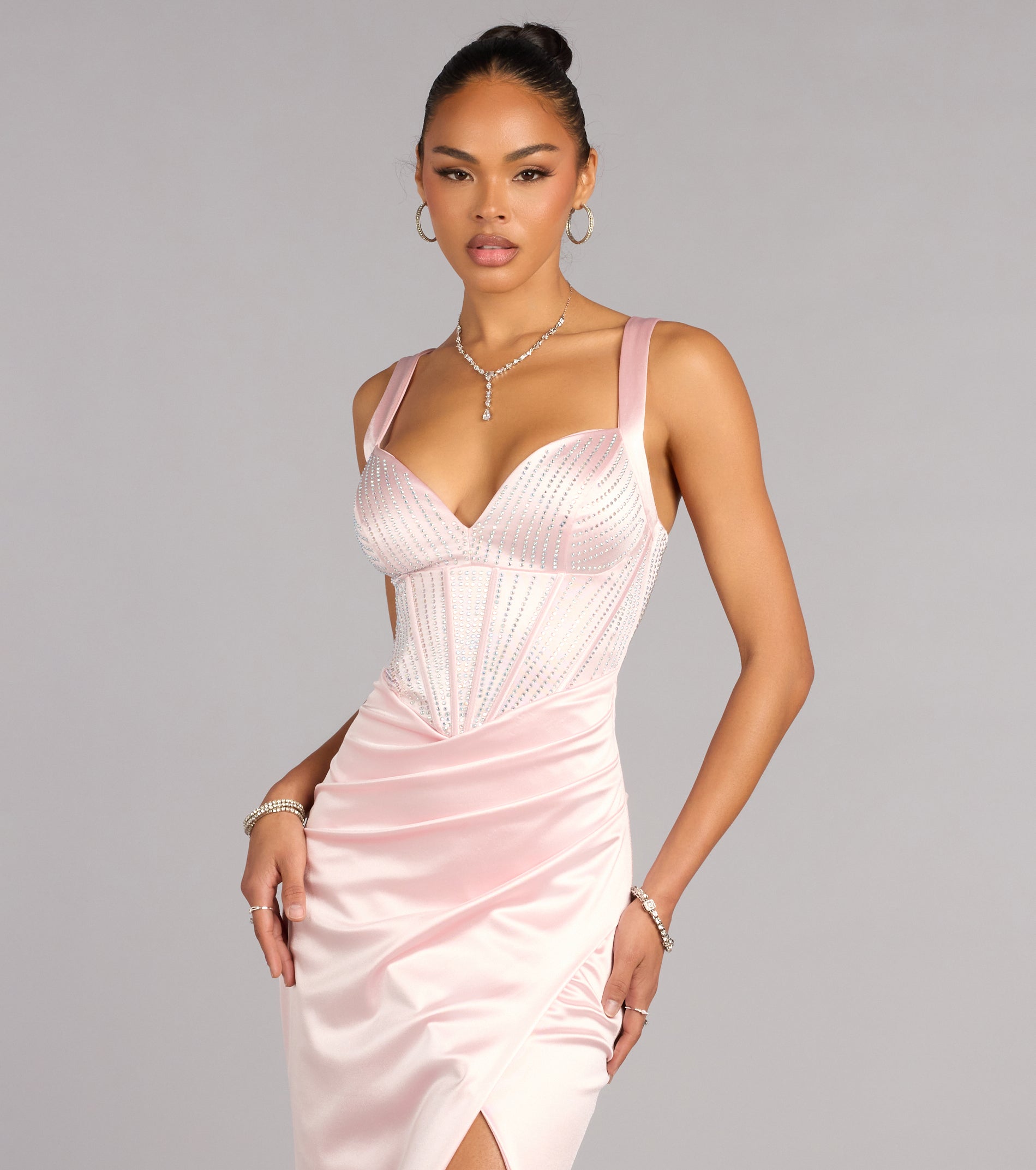 Aurora Satin Rhinestone Corset Formal Dress