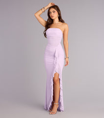 Sienna Mesh Ruffle Slit Formal Dress