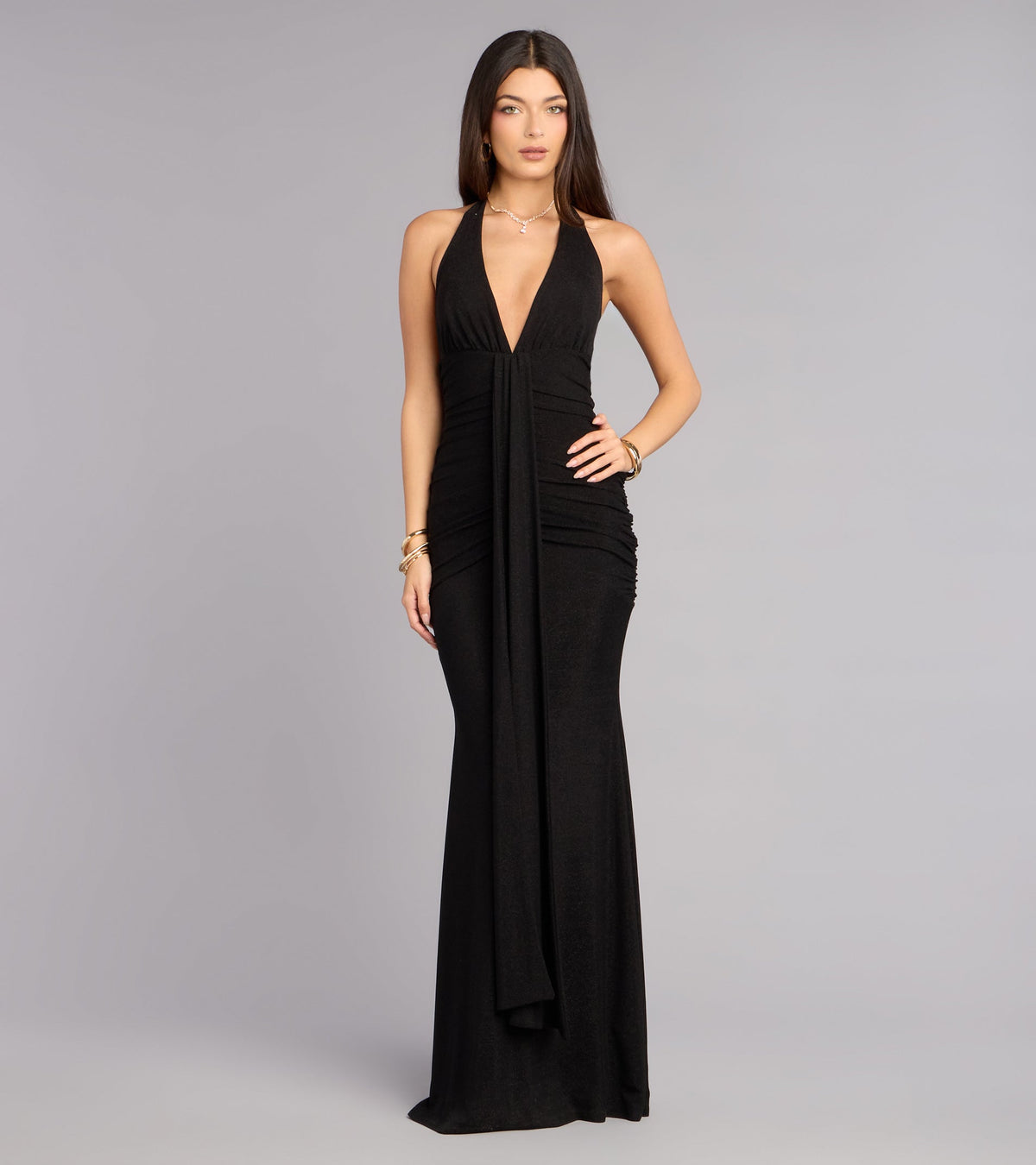 Laney Plunging Halter Mermaid Dress