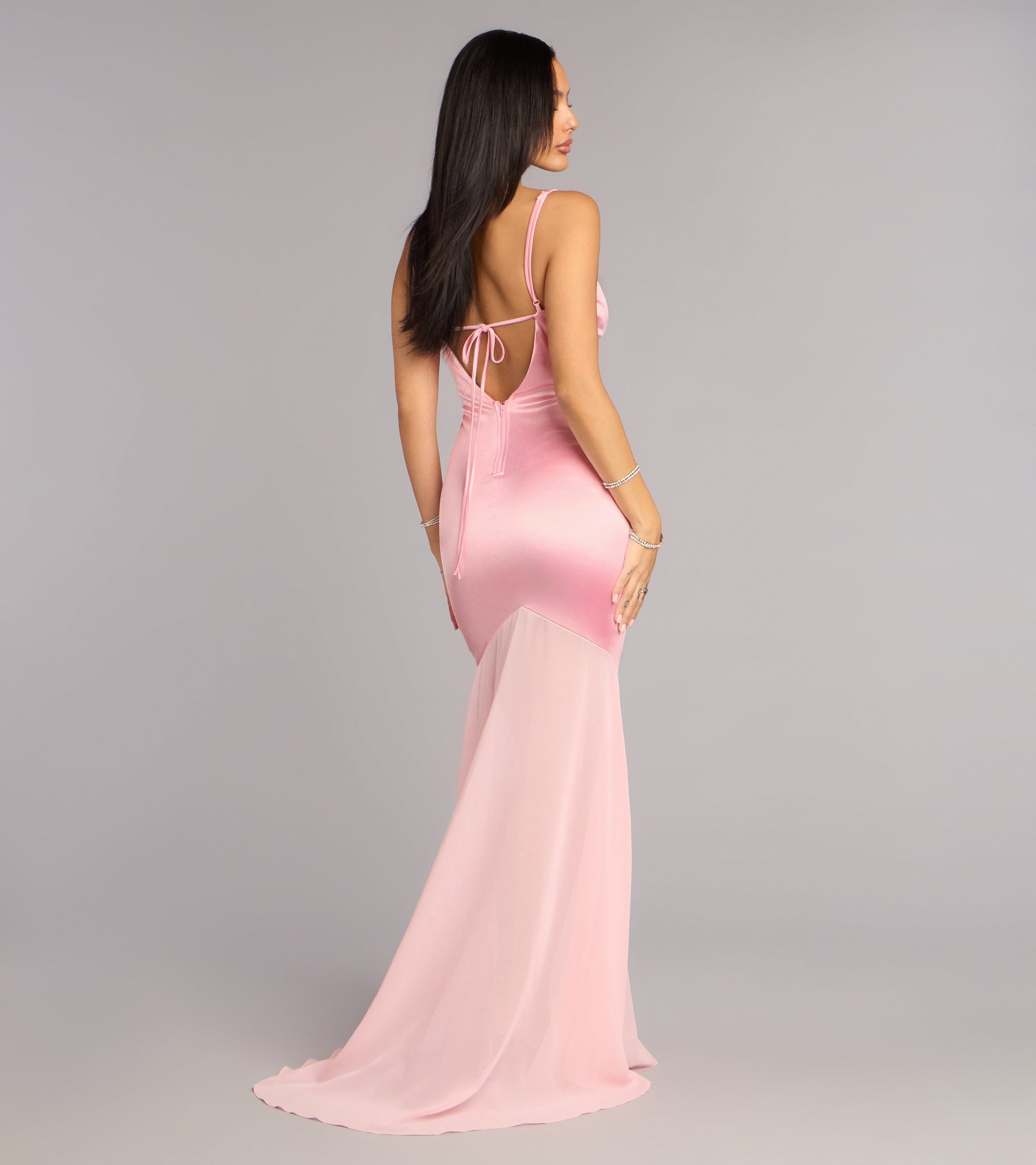 Sandy Satin Tie-Back Chiffon Formal Dress