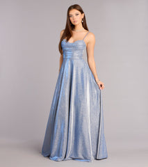 Skyler Floral Applique Glitter A-Line Gown