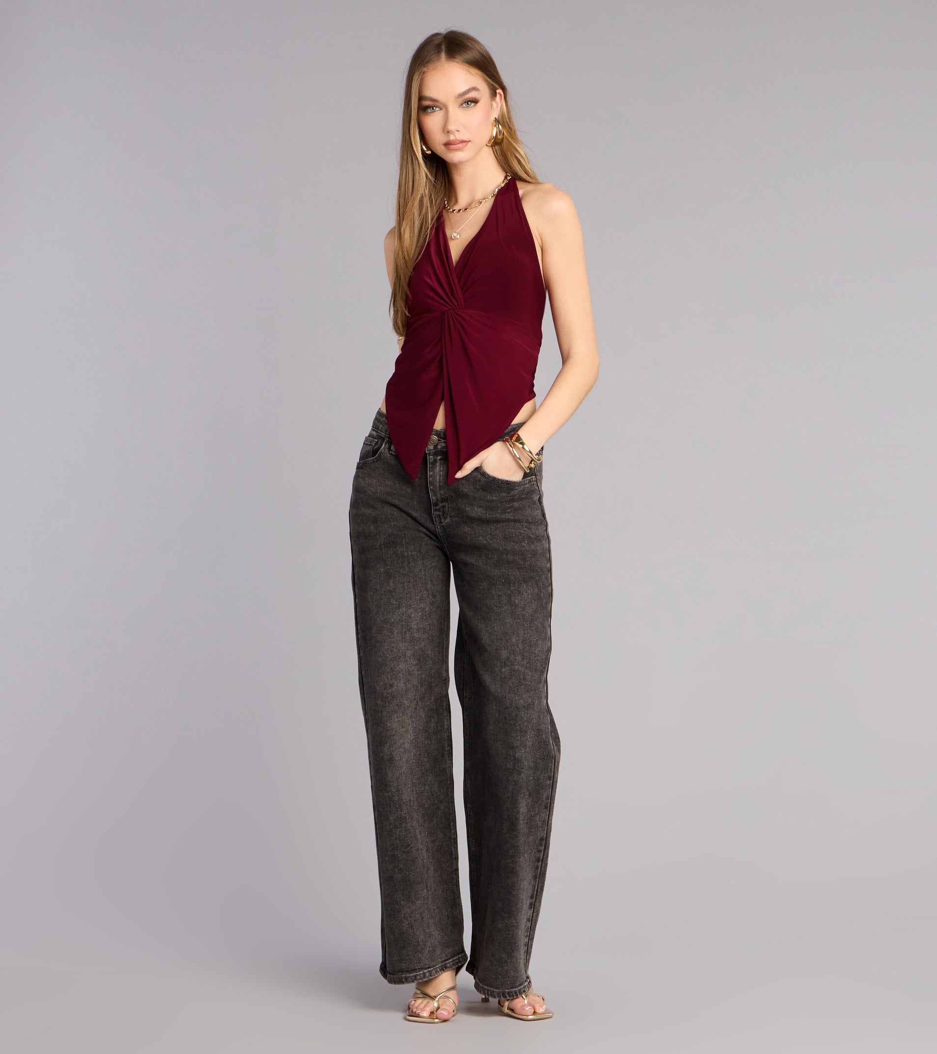 Sculpted And Sultry Twist-Front Halter Top