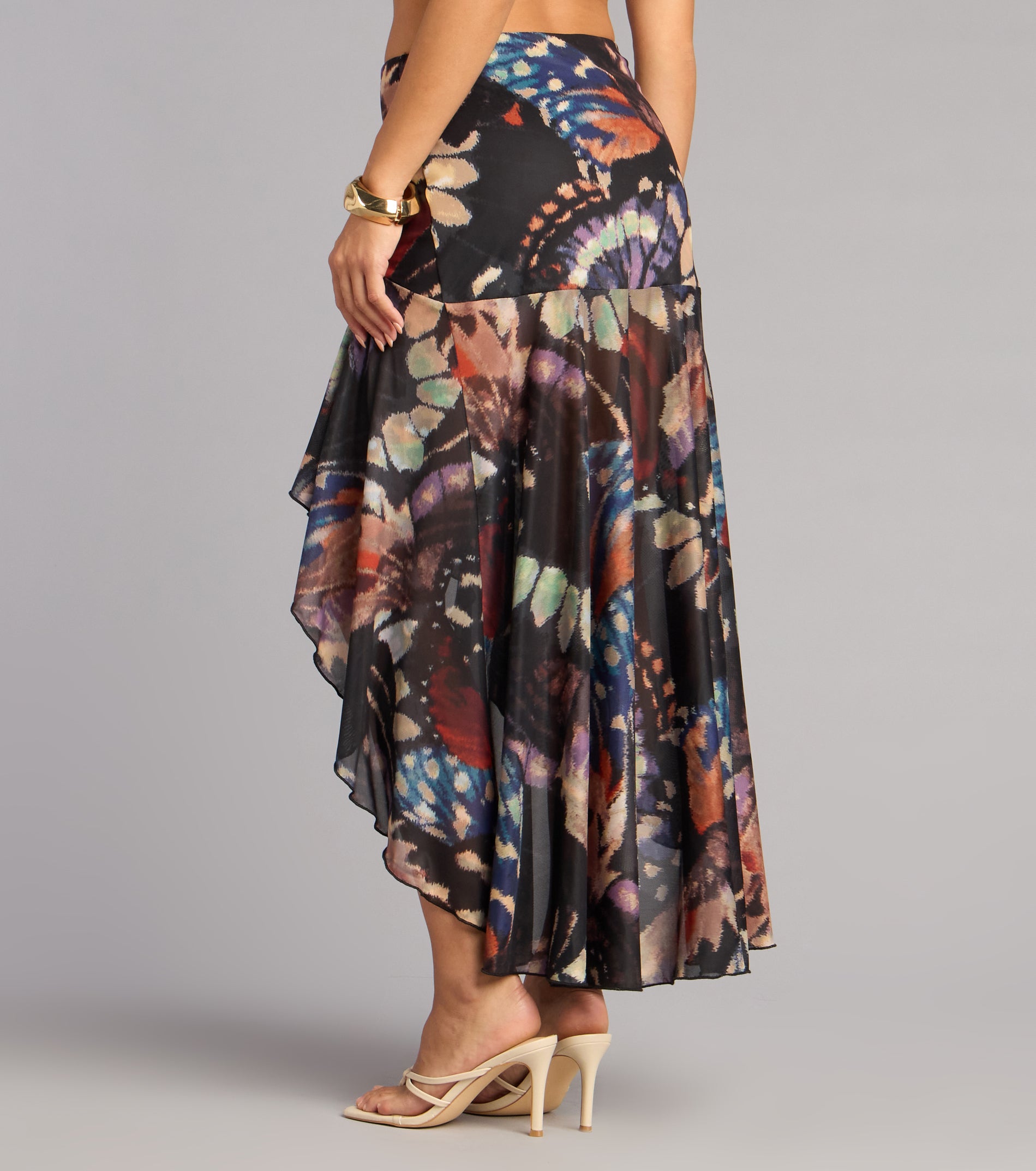 Flirty Vibe Butterfly Print Mesh Maxi Skirt