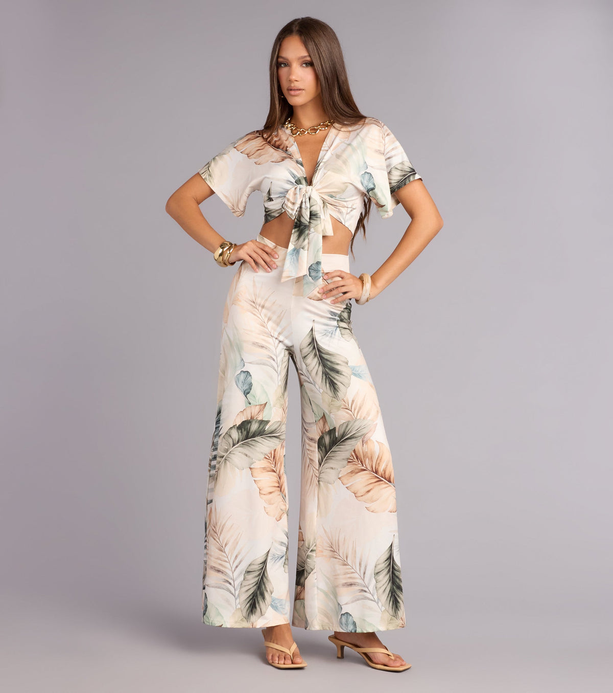 Getaway Mode Tropical Print Wide-Leg Pants