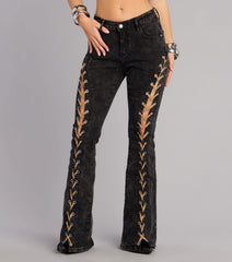Desert Nights Lace-Up Flare Denim Pants