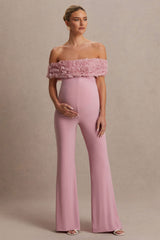 Sallow | Pink Floral Bardot Maternity Jumpsuit