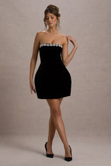 Naia | Black Velvet Embellished Bandeau Mini Dress