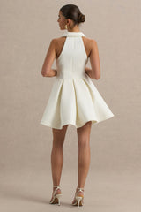 Kyla | White Plunge-Neck Mini Dress